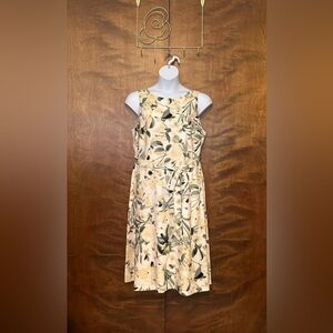 Anne Klein Sleeveless Linen Blend Fit & Flare Dress Womens Plus 16W Floral Print